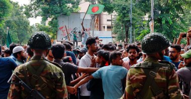 People celebrate the resignation of Prime Minister Sheikh Hasina in Dhaka, Bangladesh, Aug. 5, 2024. (Reuters Photo)