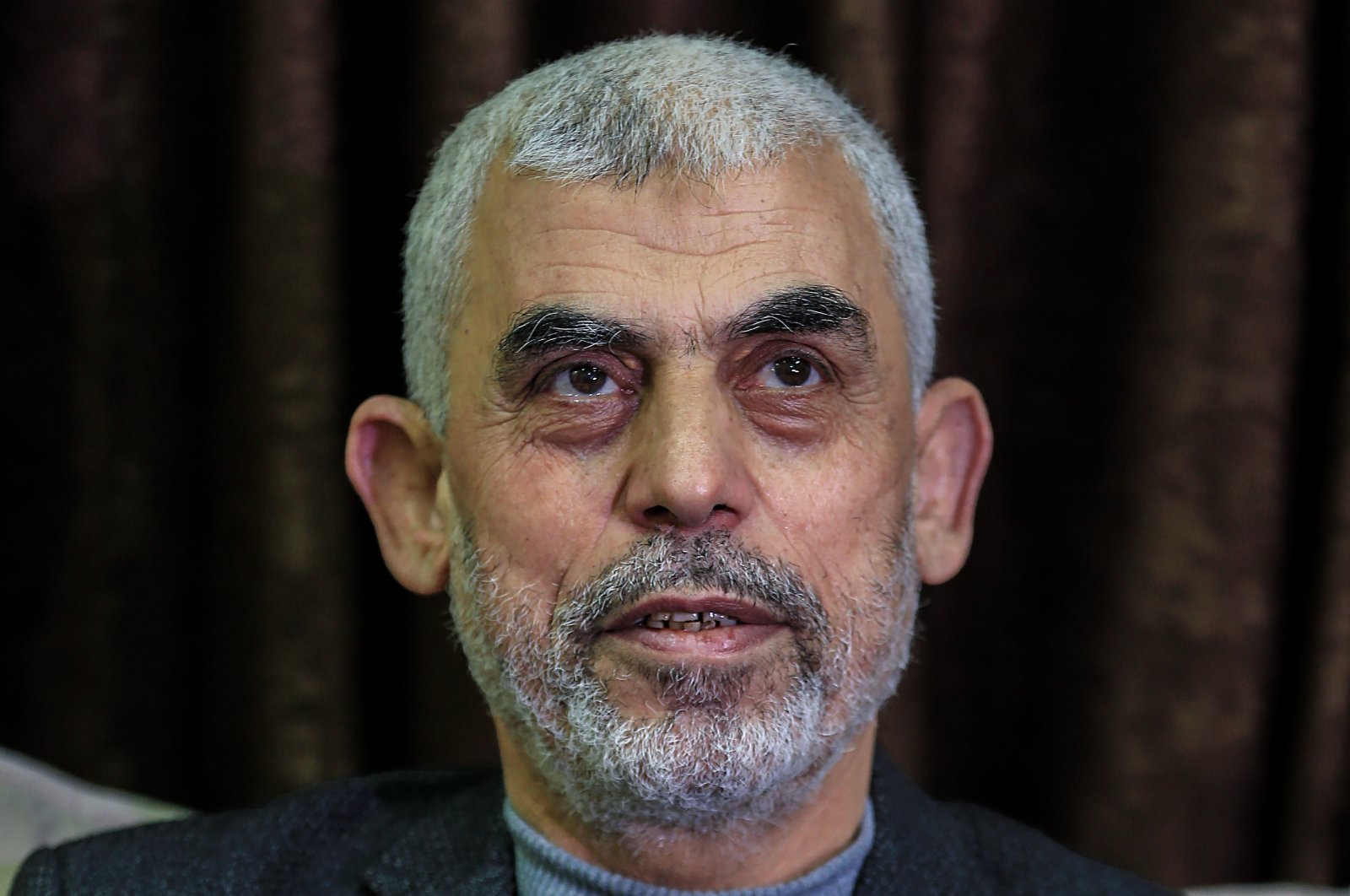 Hamas Gaza leader Yahya Sinwar attends a news conference in Gaza Strip, March 21, 2021. (EPA File Photo)