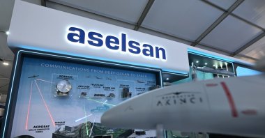 The booth of Turkish defense company Aselsan at Farnborough International Airshow, Farnborough, U.K., July 23, 2024. (AA Photo)