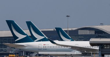 Cathay Pacific aircraft are seen parked at Hong Kong International Airport, Hong Kong, China, Aug. 7, 2024. (Reuters Photo)
