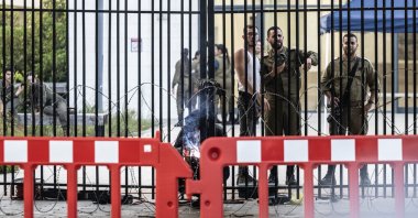 Israeli guards seen inside the Sde Teiman detention facility near Beersheba, southern Israel, July 29, 2024. (Reuters Photo)