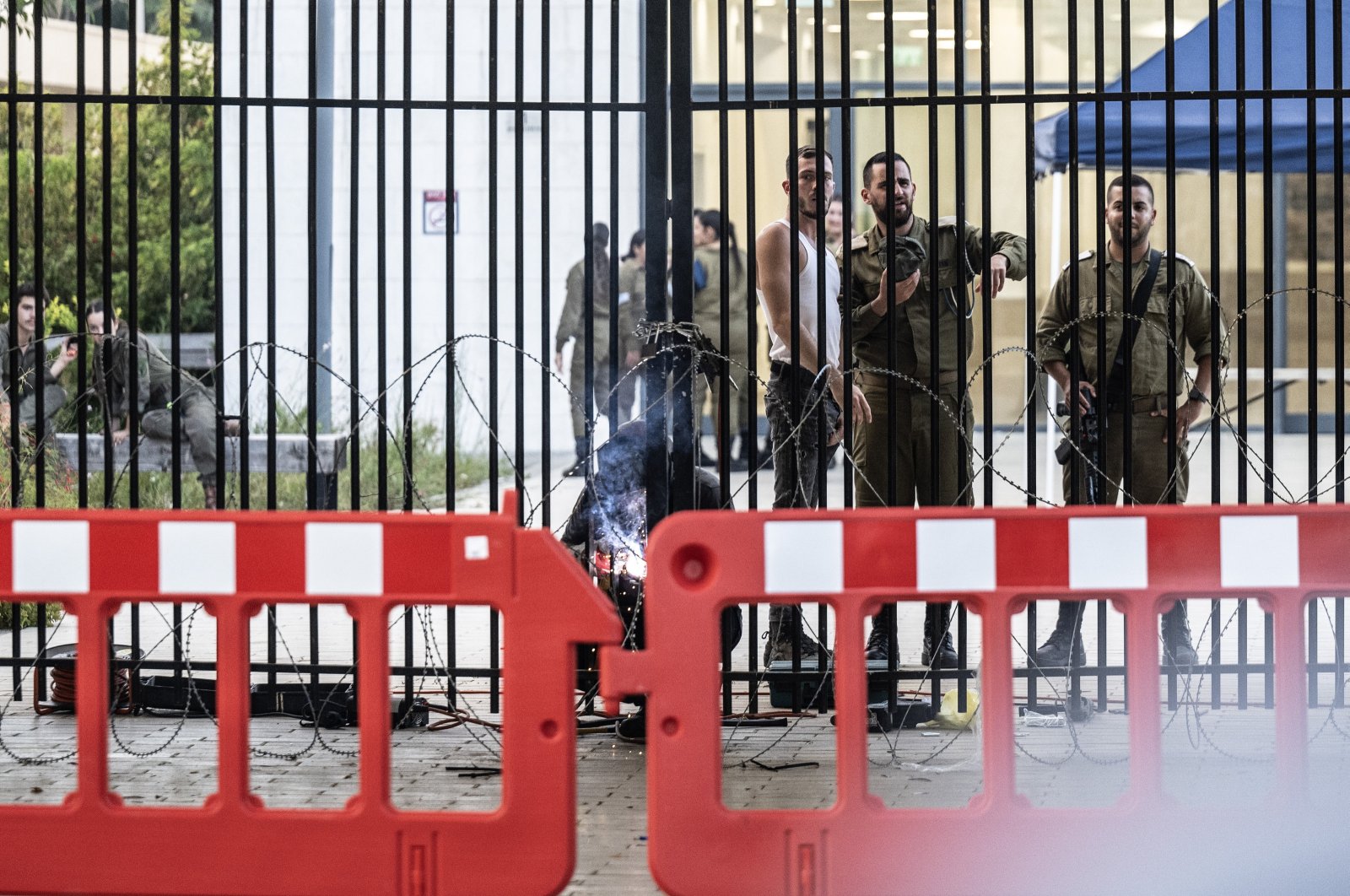 Israeli guards seen inside the Sde Teiman detention facility near Beersheba, southern Israel, July 29, 2024. (Reuters Photo)