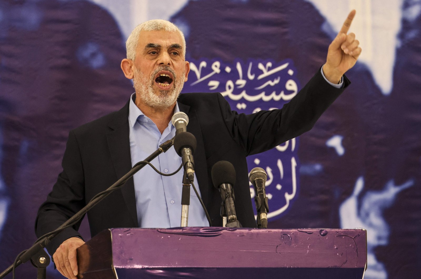 Hamas&#039; leader Yahya Sinwar speaks during a meeting in Gaza City, Gaza, Palestine, April 30, 2022. (AFP Photo)