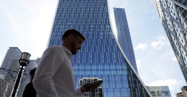 People walk past the new headquarters of the European Bank for Reconstruction and Development (EBRD) in Canary Wharf, London, Britain, Sept. 14, 2023. (Reuters Photo)
