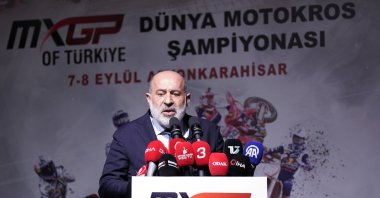 Turkish Motorcycle Federation Vice President Mahmut Nedim Akülke speaks at the MXGP Türkiye press release event, Afyon, Türkiye, Aug. 7, 2024. (IHA Photo)