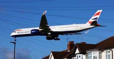 A British Airways plane lands at Heathrow during Storm Isha in London, Britain, Jan. 22, 2024. (Reuters File Photo)