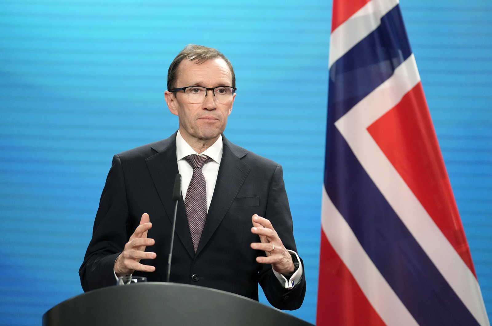 Norwegian Foreign Minister Espen Barth Eide speaks during a joint news conference with German Foreign Minister Annalena Baerbock, at the Foreign Ministry in Berlin, Thursday, March 14, 2024. (AP File Photo)