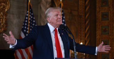 Republican presidential candidate former President Donald Trump speaks during a news conference at his Mar-a-Lago estate in Palm Beach, Florida, U.S., Aug. 8, 2024. (AFP Photo)