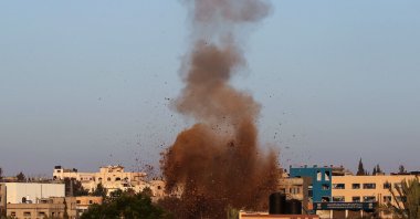 Smoke billows after an Israeli strike in al-Zawayda, Gaza Strip, Palestine, Aug. 8, 2024. (AFP Photo)