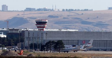 A Russian government plane and private jets are seen at the Esenboğa Airport, Ankara, Türkiye, Aug. 1, 2024. (EPA Photo)