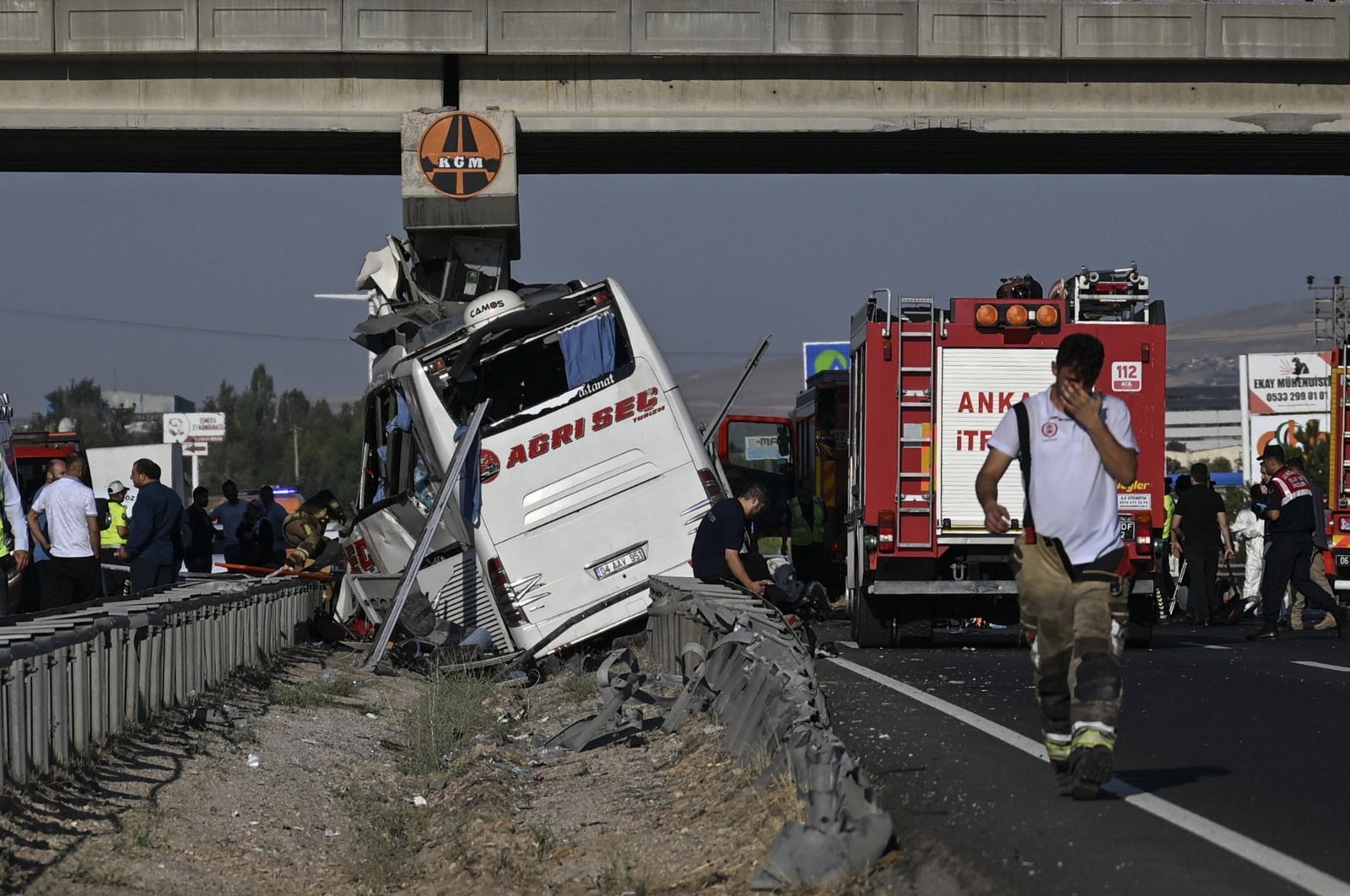 A view of the bus after the accident in Polatlı, the capital Ankara, Türkiye, Aug. 9, 2024. (AA Photo)