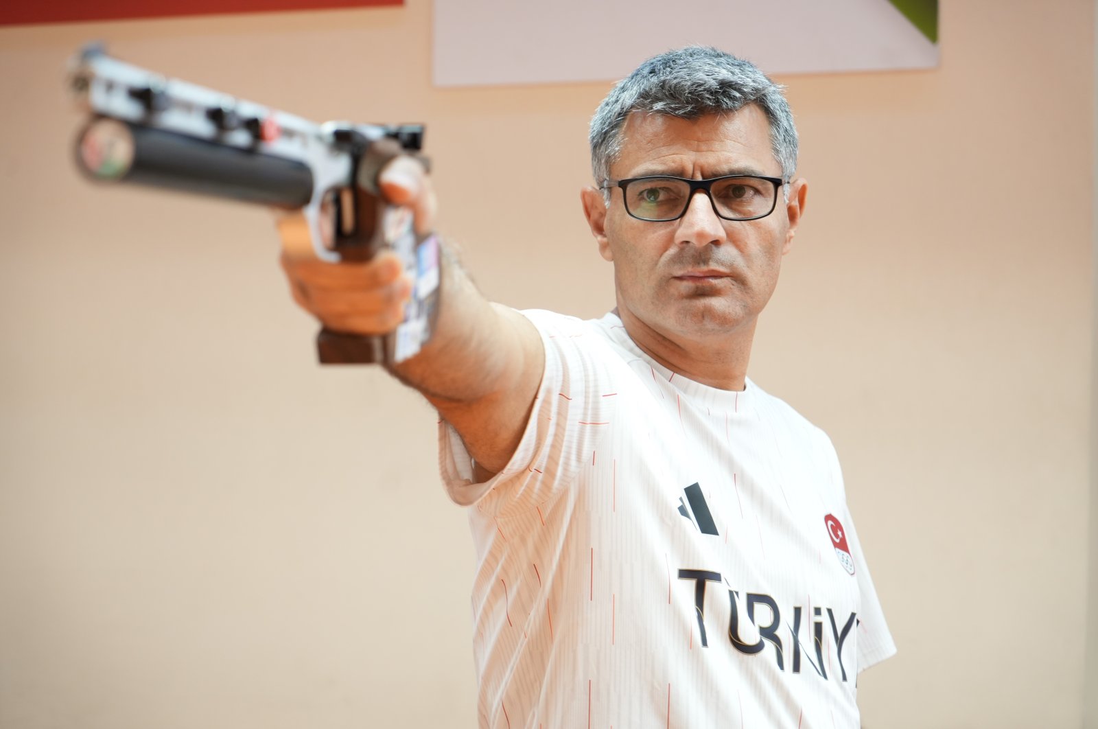 Turkish Olympic shooter Yusuf Dikeç trains following his return from Paris, Ankara, Türkiye, Aug. 9, 2024. (IHA Photo)