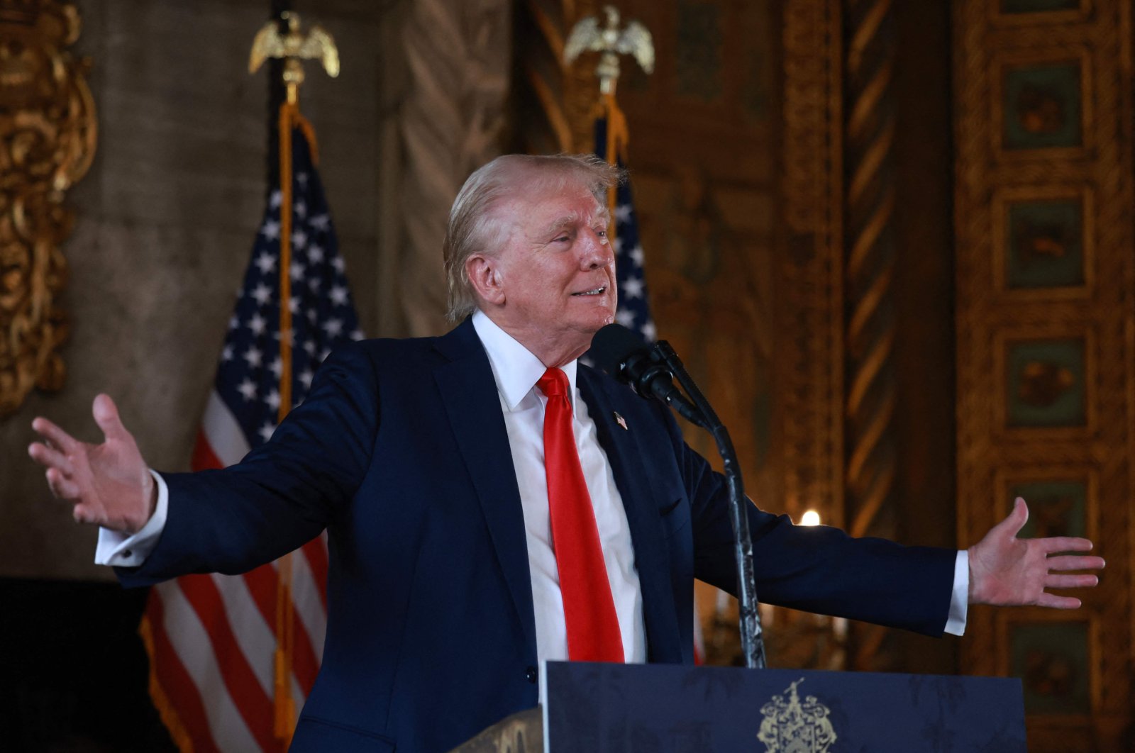 Republican presidential candidate former President Donald Trump speaks during a news conference at his Mar-a-Lago estate in Palm Beach, Florida, U.S., Aug. 8, 2024. (AFP Photo)