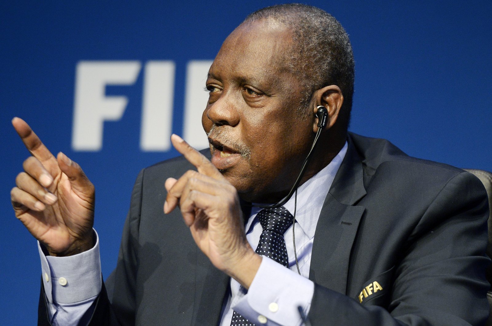 The late Issa Hayatou, then-acting FIFA president, speaks during a news conference at FIFA Headquarters, Zurich, Switzerland, Dec. 3, 2015. (AP Photo)