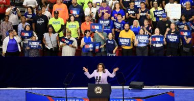 Democratic presidential candidate and U.S. Vice President Kamala Harris speaks at a campaign event at UNLV (University of Nevada, Las Vegas), Las Vegas, Nevada, U.S., Aug. 10, 2024. (Reuters Photo)