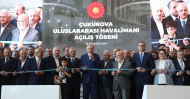 President Recep Tayyip Erdoğan and other officials pose during the opening ceremony of Çukurova International Airport, Mersin, southern Türkiye, Aug. 10, 2024. (DHA Photo)