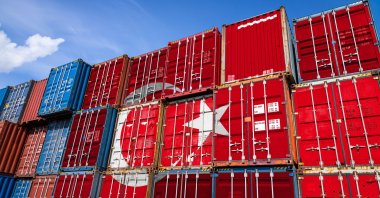 Containers with a Turkish flag are seen in western Izmir province, Türkiye, July 26, 2024. (IHA Photo)