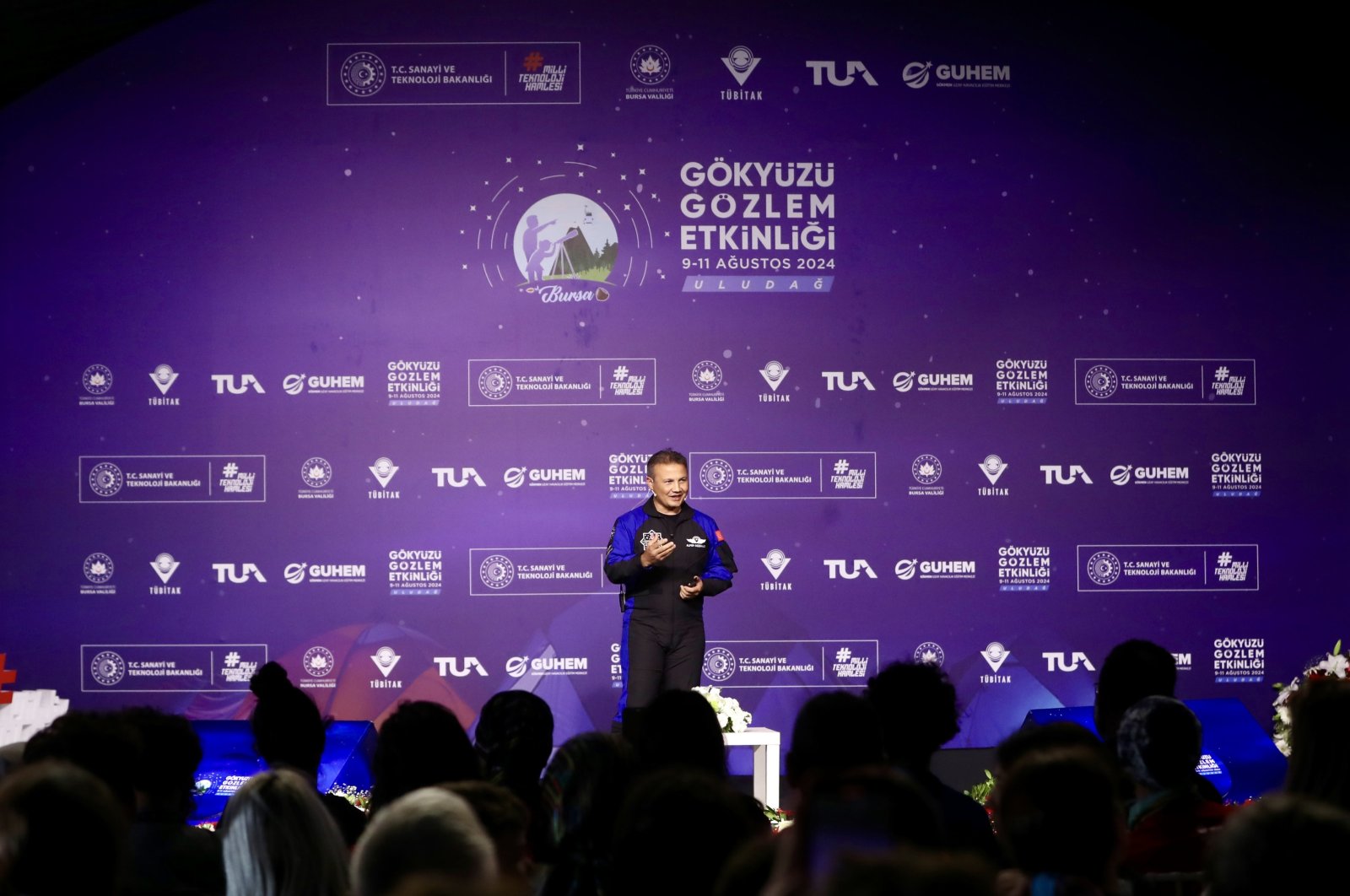 First Turkish astronaut Alper Gezeravcı at the Sky Observation Event, Bursa, Türkiye, Aug. 10, 2024. (AA Photo)