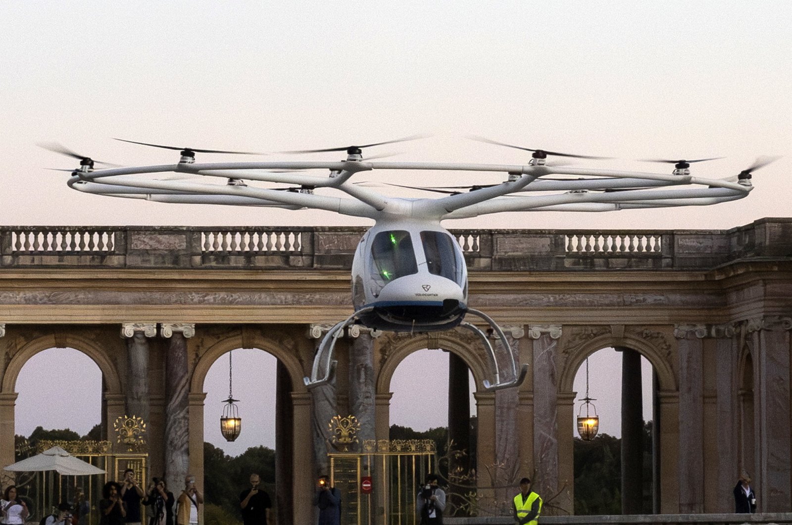 The VoloCity takes off for a test flight at the Trianon, Versailles, Paris, France, Aug. 11, 2024. (EPA Photo)