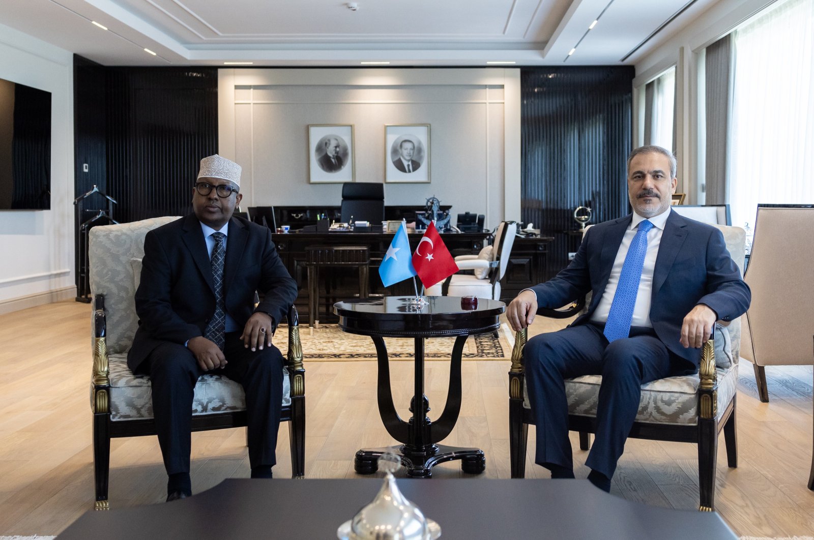 Foreign Minister Hakan Fidan met Somali Foreign Minister Ahmed Moallim Fiqi in the capital Ankara, Türkiye, Aug. 12, 2024. (AA Photo)