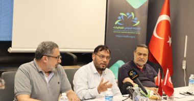 Daily Sabah's Muhammad Zakir Hussain (C) at the Bangladesh symposium, Istanbul, Türkiye, Aug. 10, 2024. (Courtesy International Federation of Communities)