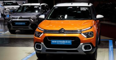 Citroen&#039;s electric vehicle E-C3 is displayed during the 31st Gaikindo Indonesia International Auto Show (GIIAS) at the Indonesia Convention Exhibition (ICE), Tangerang, Indonesia, July 26, 2024. (AFP Photo)