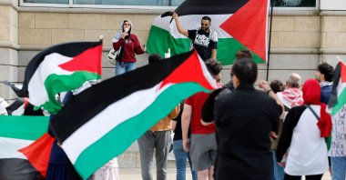A group of pro-Palestinian demonstrators protest in Dearborn, Michigan, U.S., Aug. 11, 2024. (AFP Photo)