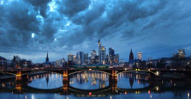 Dark clouds hang over the financial district, Frankfurt, Germany, Feb. 18, 2021. (Reuters Photo)