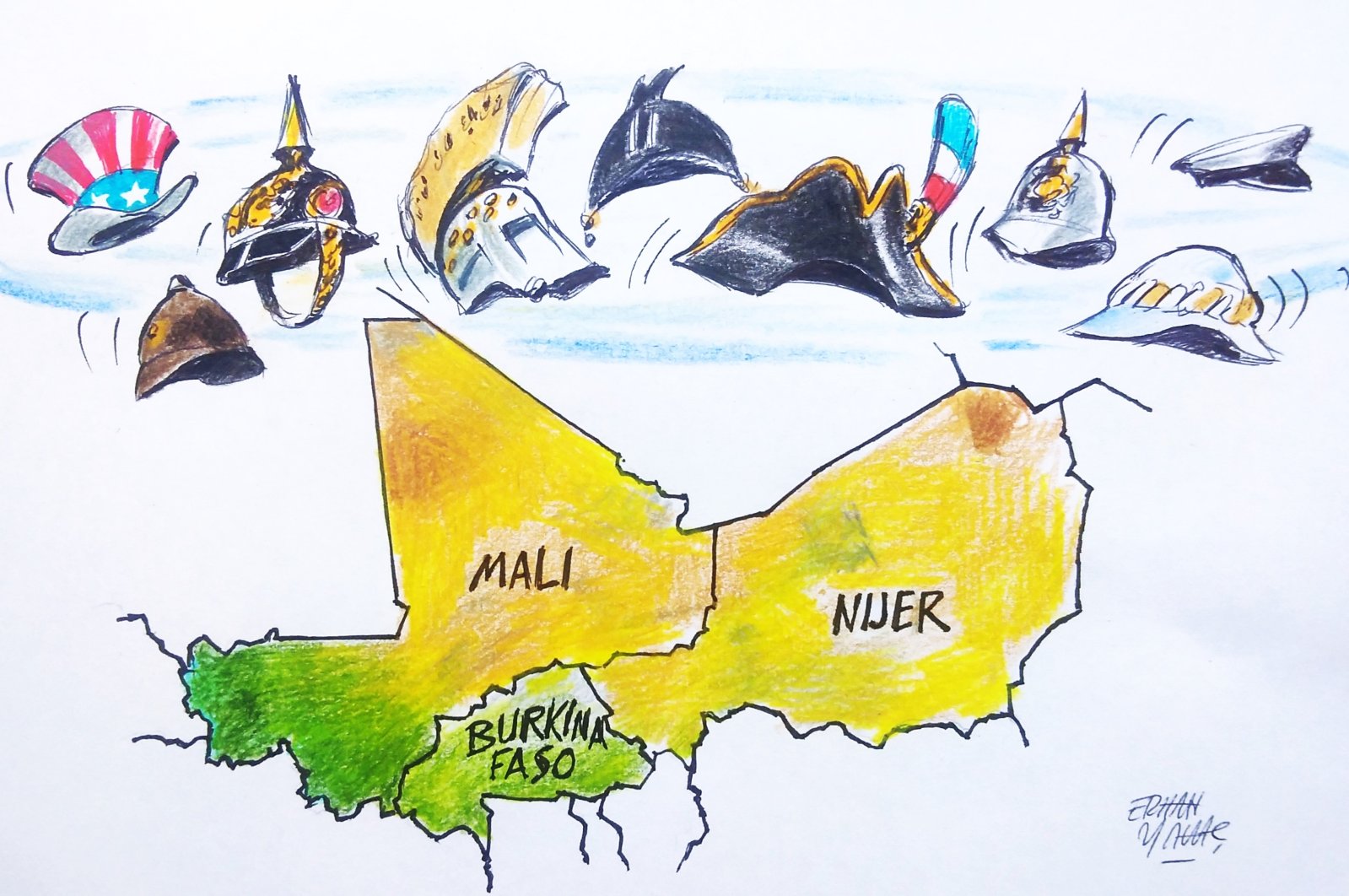 &quot;The military regimes in Burkina Faso, Mali and Niger officially endorsed their alliance within the Confederation of Sahel States&quot; (Illustration by Erhan Yalvaç)