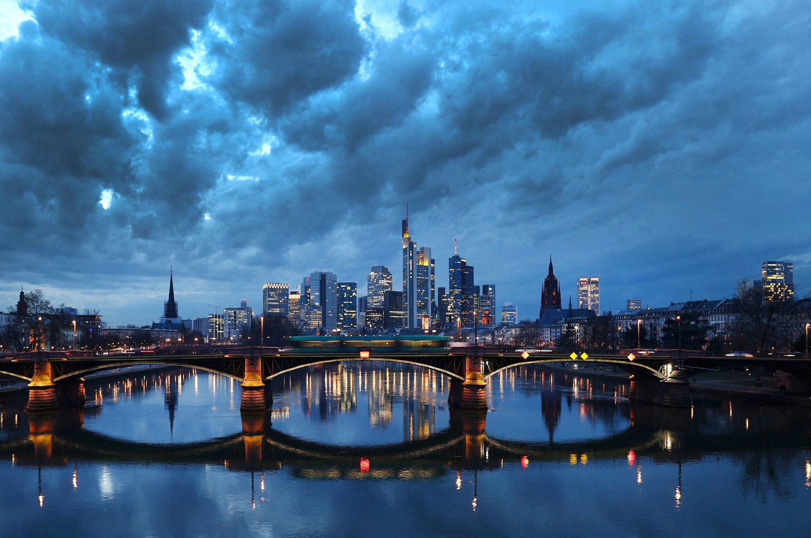 Dark clouds hang over the financial district, Frankfurt, Germany, Feb. 18, 2021. (Reuters Photo)