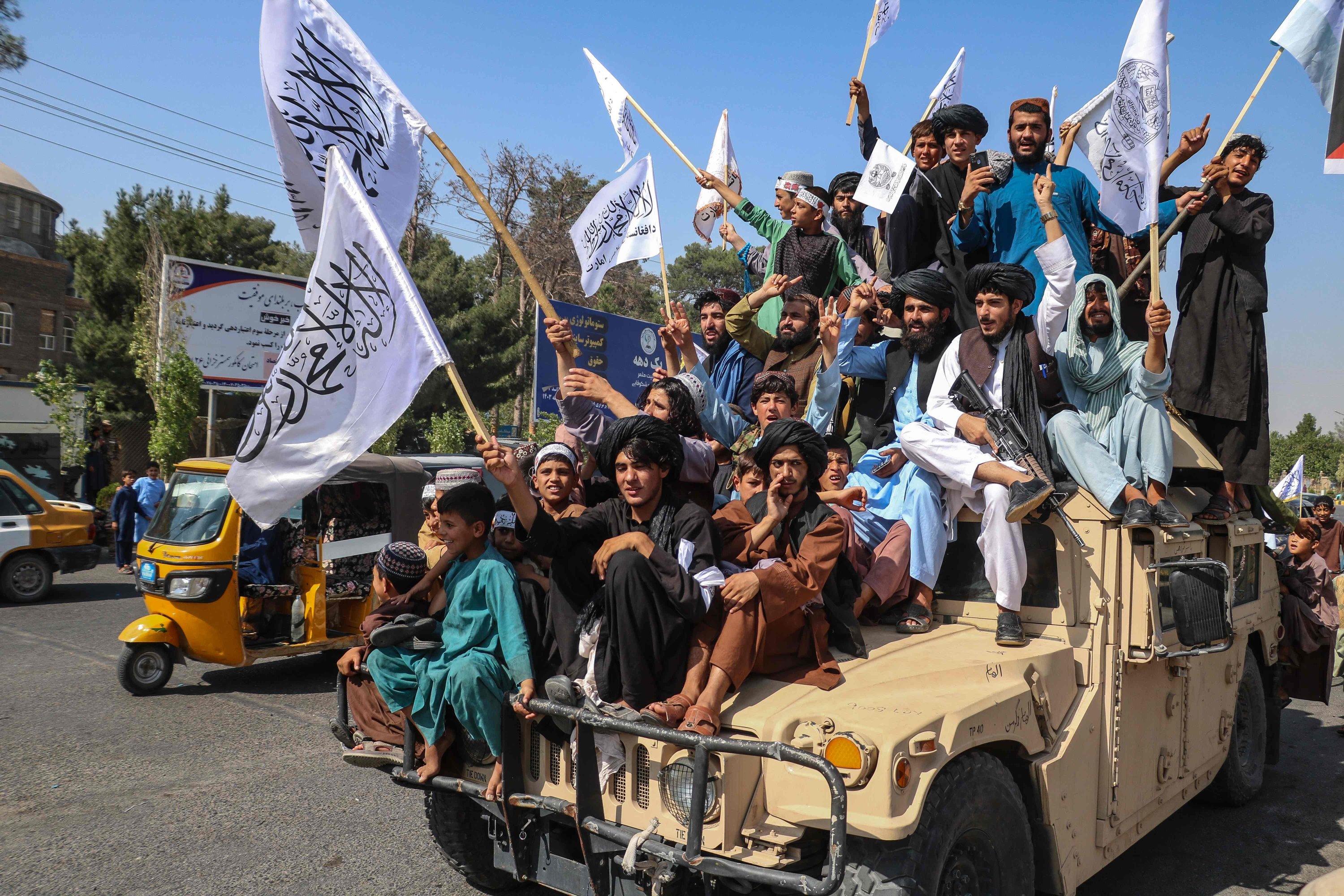 A convoy of Taliban security personnel seen moving along the streets of Herat, Afghanistan, Aug. 14, 2024. (AFP Photo)