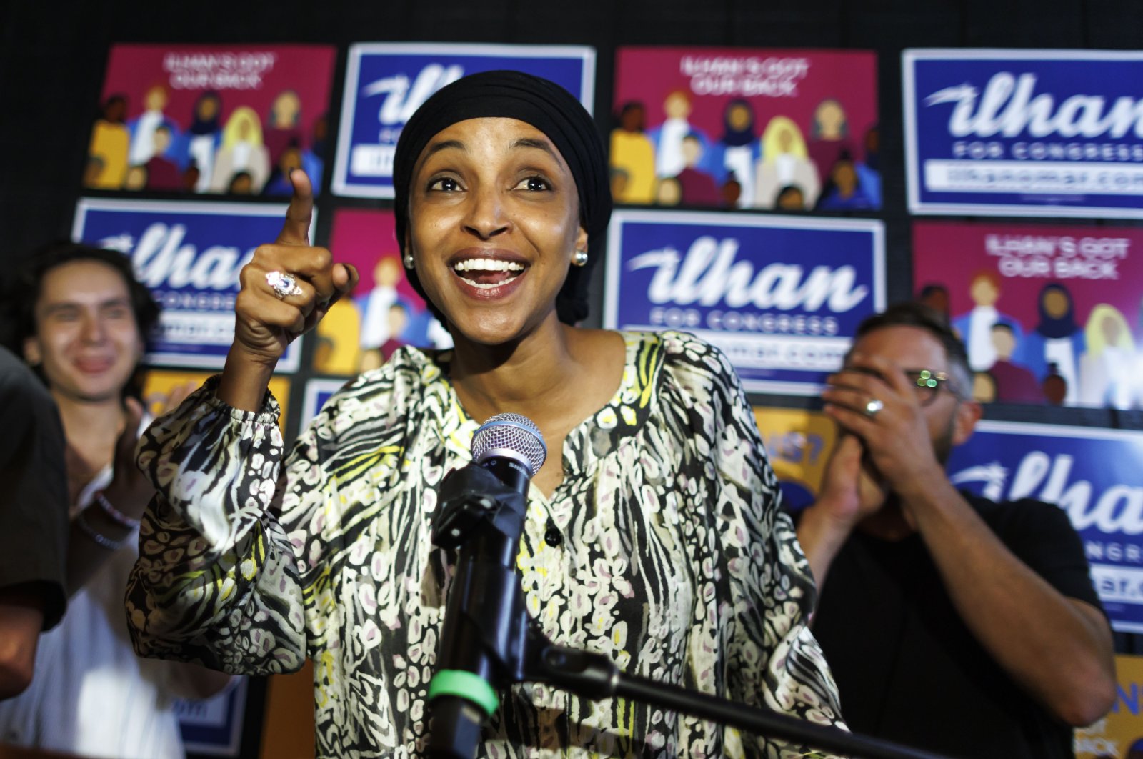 Rep. Ilhan Omar speaks after winning the primary at Nighthawks in Minneapolis, Minnesota, U.S., Aug. 13, 2024. (AP Photo)