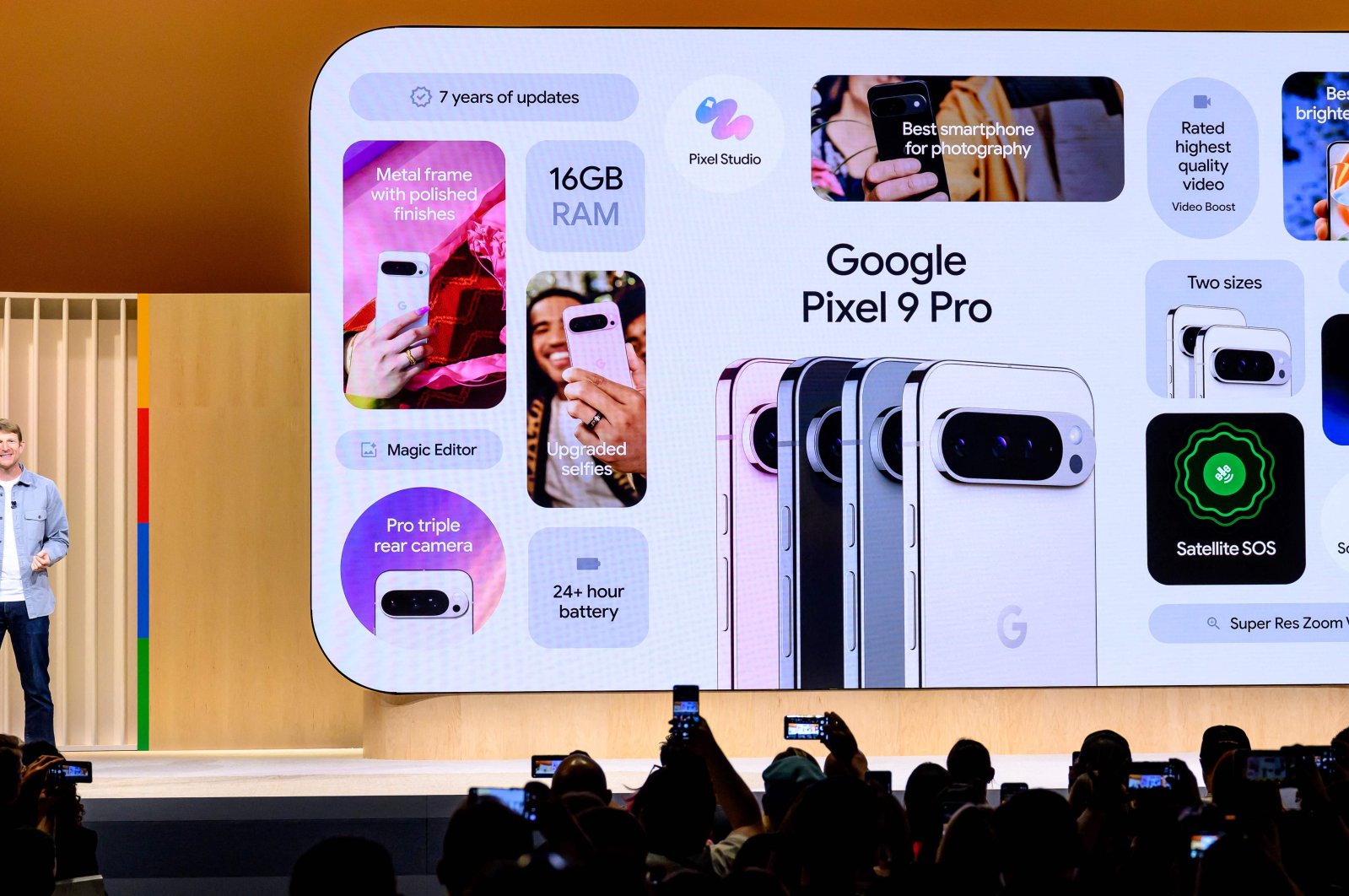 Brian Rakowski, Google vice president of Product Management for Pixel phones and accessories, speaks during the Made By Google event, Mountain View, California, U.S., Aug. 13, 2024. (AFP Photo)