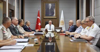 Defense Minister Yaşar Güler (C) holds a videoconference with commanders of the Turkish Armed Forces (TSK), Ankara, Türkiye, Aug. 5, 2024. (AA Photo)