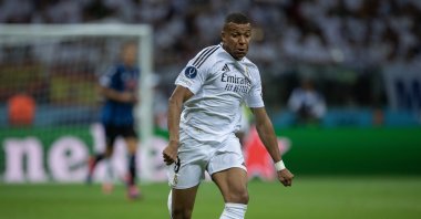 Real Madrid's Kylian Mbappe in action during the UEFA Super Cup 2024 match between Real Madrid and Atalanta BC at National Stadium, Warsaw, Poland, Aug. 14, 2024. (Getty Images Photo)