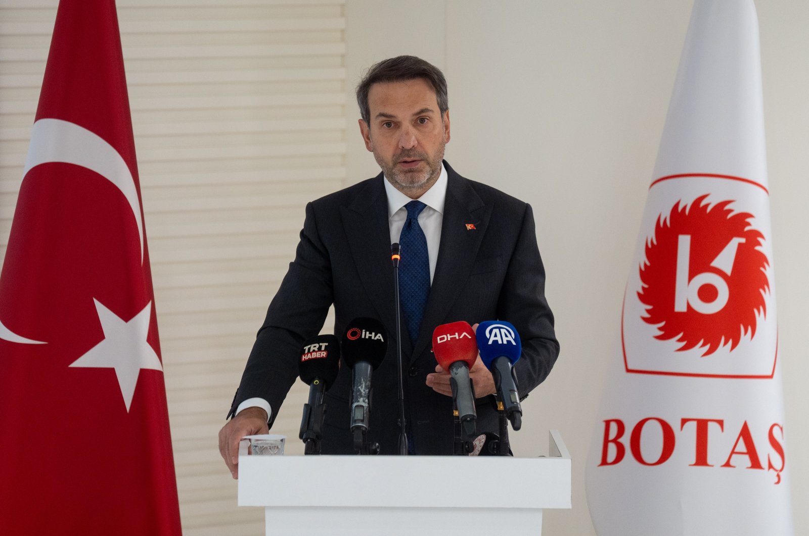 Energy and Natural Resources Minister Alparslan Bayraktar delivers a speech at the occasion of the 50th anniversary of BOTAŞ, Ankara, Türkiye, Aug. 15, 2024. (AA Photo)