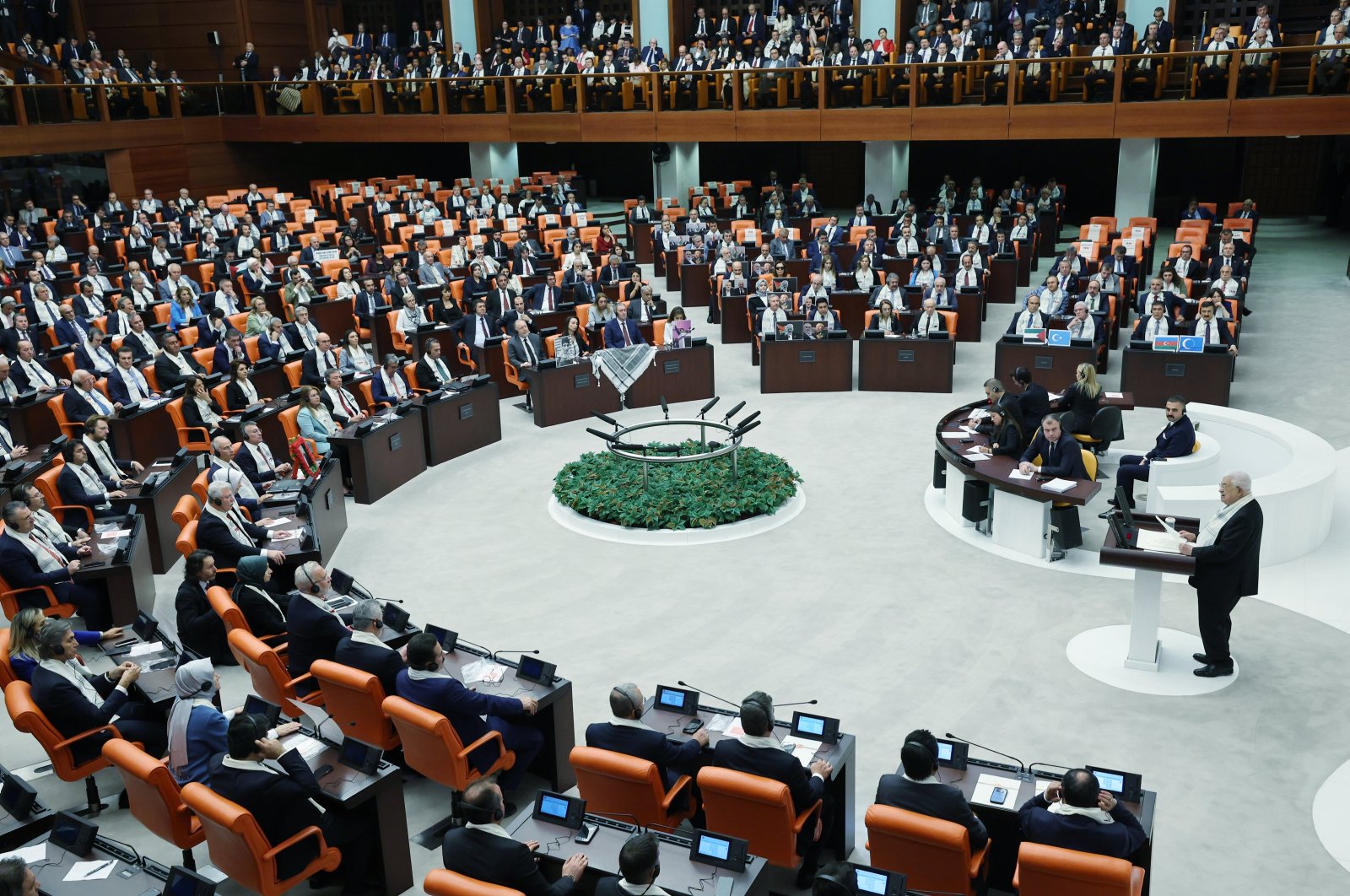 Palestinian President Mahmoud Abbas addresses the Turkish Parliament, Ankara, Türkiye, Aug. 15, 2024. (AA Photo)