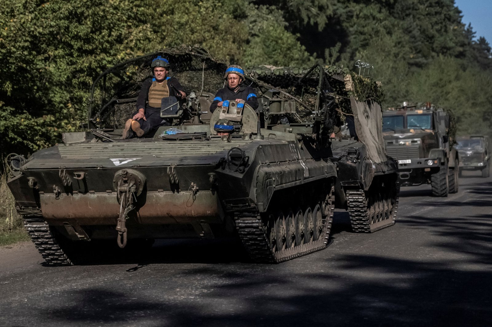 Ukrainian servicemen ride an armored personnel carrier amid Russia&#039;s attack on Ukraine, near the Russian border in Sumy region, Ukraine, Aug. 14, 2024. (Reuters Photo)