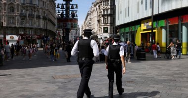 Police officers patrol at Leicester Square, London, U.K., Aug. 13, 2024. (Reuters Photo)
