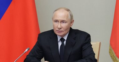 Russia's President Vladimir Putin holds a meeting with members of the Security Council at the Novo-Ogaryovo residence, outside Moscow on Aug. 16, 2024. (AFP Photo via Sputnik)