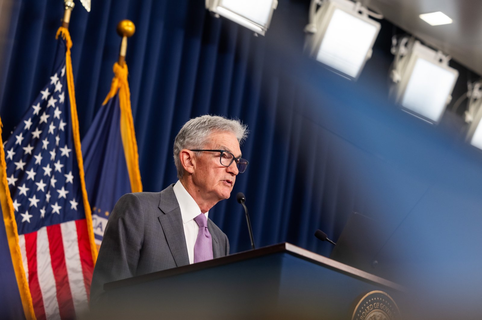 U.S. Federal Reserve Board Chair Jerome Powell speaks to reporters after the Fed once again refrained from raising interest rates following its two-day conference, Washington, DC, U.S., July 31, 2024. (EPA Photo)