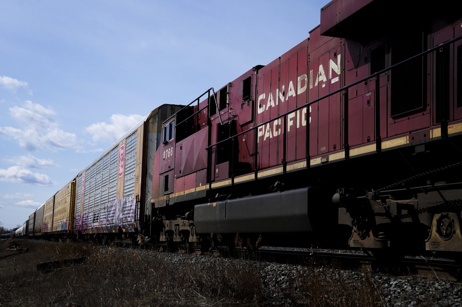 Canadian Pacific trains sit at the main CP Rail train yard in Toronto, Canada, March 21, 2022. (AP Photo)