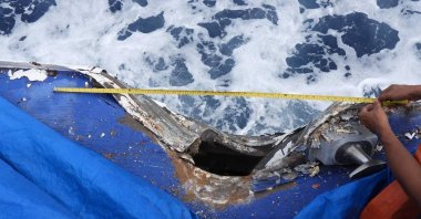 The damage to the BRP Cape Engano after a collision with a Chinese vessel near Sabina Shoal, South China Sea, Aug. 19, 2024. (AFP Photos)