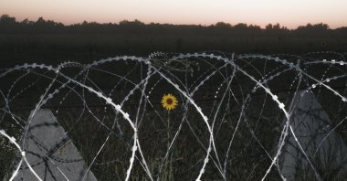 Fortification structures set up not far from the Ukraine-Russia border in the Sumy region near the border with Russia, Ukraine, Aug. 17, 2024. (EPA Photo)