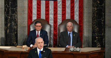 Israeli Prime Minister Benjamin Netanyahu speaks to a joint meeting of Congress at the U.S. Capitol, Washington D.C., U.S., July 24, 2024. (AFP Photo)