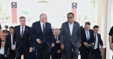 Defense Minister Yaşar Güler is being welcomed by his Malaysian counterpart Mohamed Khaled Nordin in the capital Kuala Lumpur, Malaysia, Aug.19, 2024 (AA Photo)