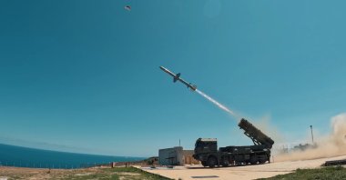 The Kara Atmaca long-range surface-to-surface cruise missile is fired from a mobile launcher from an unspecified location, Türkiye, Aug. 18, 2024. (DHA Photo)