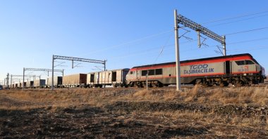 A train belonging to Turkish State Railways (TCDD) is seen in Ankara, Türkiye, Aug. 19, 2024. (IHA Photo)