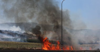 Smoke rises from a fire that broke out due to projectiles fired from southern Lebanon, Aug. 17, 2024. (EPA Photo)