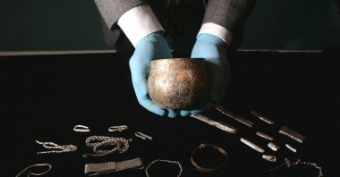 A silver cup, worth around 200,000 pounds and a number of newly conserved objects from a major Viking treasure hoard, going on display at The British Museum, London and the Yorkshire Museum, York, Aug. 28, 2009. (Reuters File Photo)